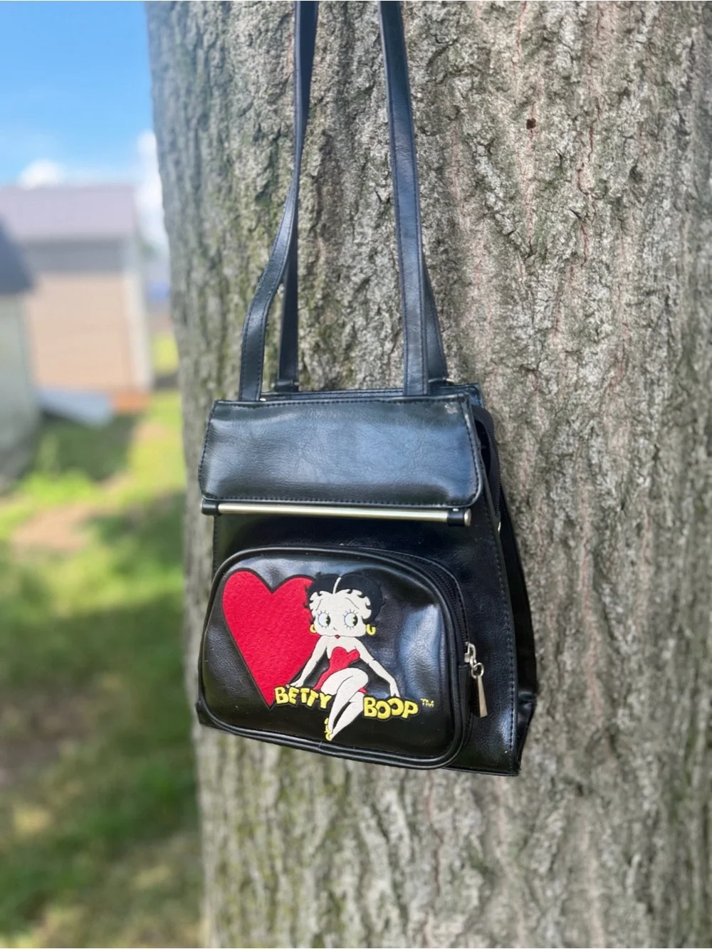Vintage Betty Boop Mini Convertible Backpack Purse Y2K Black Faux Leather Bag